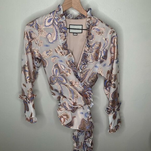 Alexis Marceau Metallic Floral Wrap Top - Picture 3 of 10